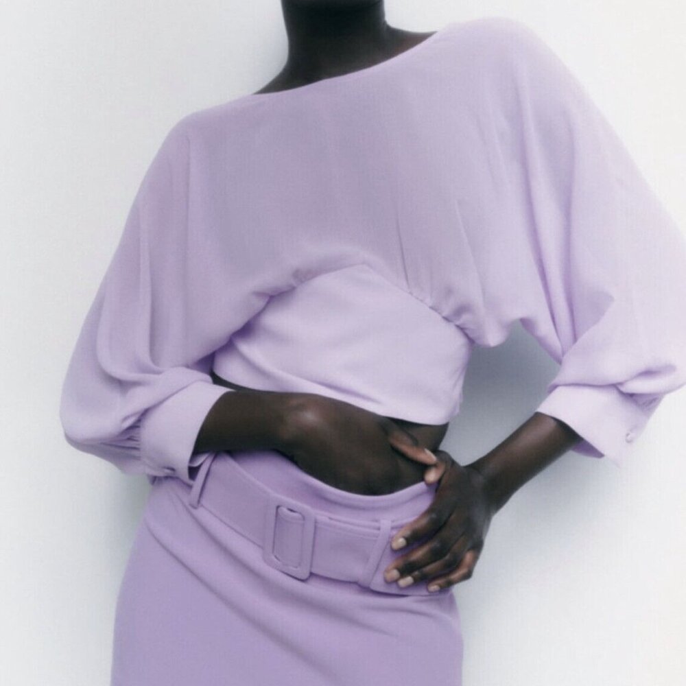 Zara | Semi-Sheer Lilac Fitted Waist Flowy Top - Picture 1 of 10